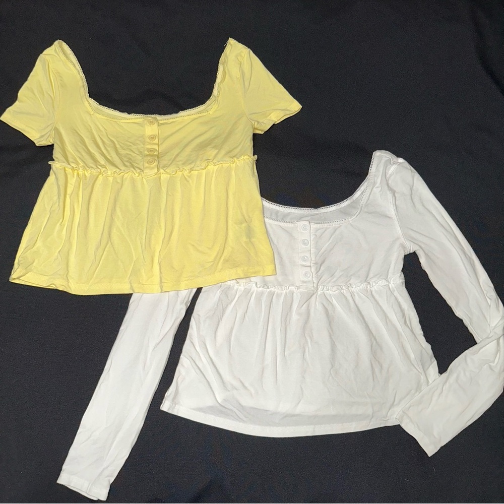 2 SHEIN shirts size small Yellow‎ Short Sleeve and white long sleeve tops
